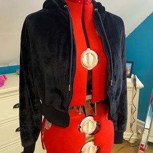 Black faux fur hoodie